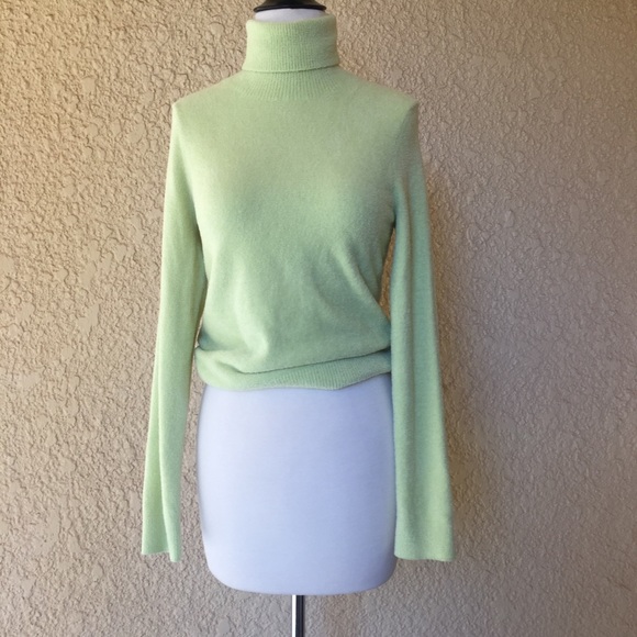 City Silk Sweaters - City Silk Lime Green Turtle Neck Sweater Petite M